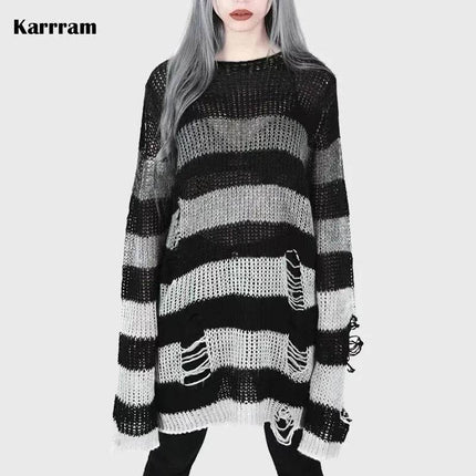 Women Striped Punk Gothic Top Sweater - Sweater - Bivigaos - Mad Fly Essentials