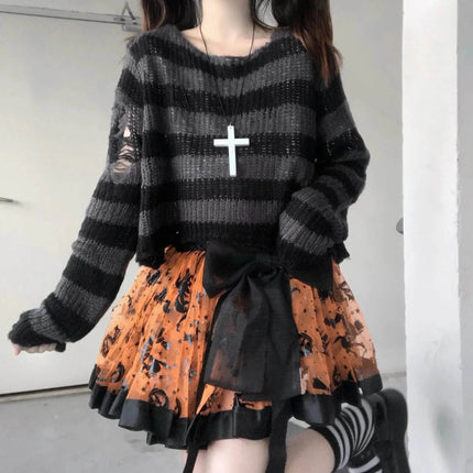 Women Striped Punk Gothic Top Sweater - Sweater - Bivigaos - Mad Fly Essentials