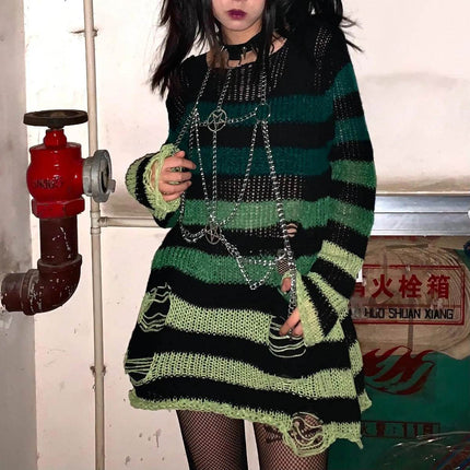 Women Striped Punk Gothic Top Sweater - Sweater - Bivigaos - Mad Fly Essentials