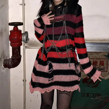 Women Striped Punk Gothic Top Sweater - Sweater - Bivigaos - Mad Fly Essentials
