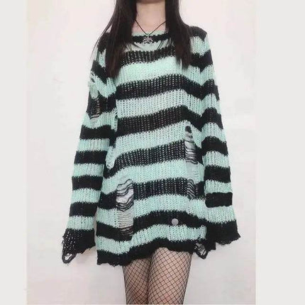 Women Striped Punk Gothic Top Sweater - Sweater - Bivigaos - Mad Fly Essentials
