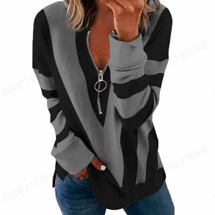 Women Striped Star Open Zip Sweater - Sweater - kalenmos - Mad Fly Essentials