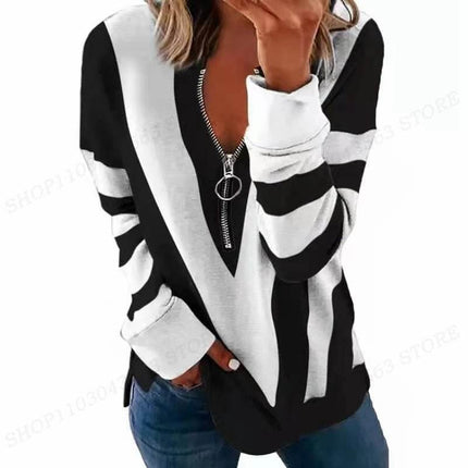 Women Striped Star Open Zip Sweater - Sweater - kalenmos - Mad Fly Essentials