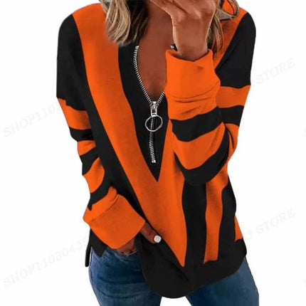 Women Striped Star Open Zip Sweater - Sweater - kalenmos - Mad Fly Essentials