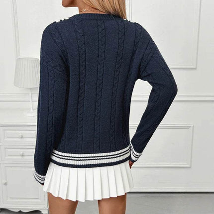 Women Striped V Long Preppy Sweater - Sweater - Pateekate - Mad Fly Essentials