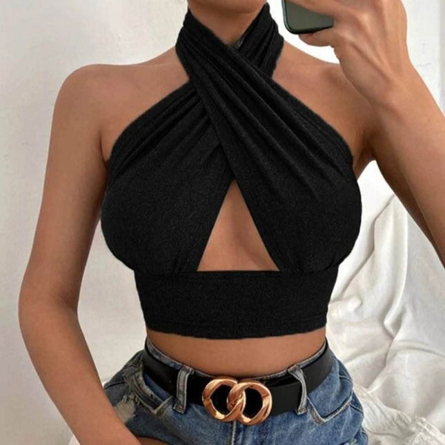 Women Summer Cross Halter Crop Top - Mad Fly Essentials