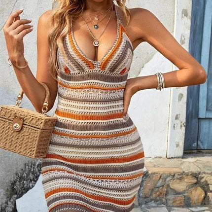 Women Summer Halter Knitted Mini Dress - Mini Dress - Laweis - Mad Fly Essentials