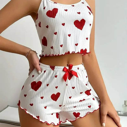 Women Summer Heart Crop Top Pajama Set - Pajama Set - Animal Unicorn - Mad Fly Essentials