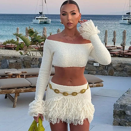 Women Summer Knit Patchwork Set Mini Skirt - Mini Skirt - Jadoutin - Mad Fly Essentials