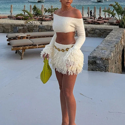 Women Summer Knit Patchwork Set Mini Skirt - Mini Skirt - Jadoutin - Mad Fly Essentials