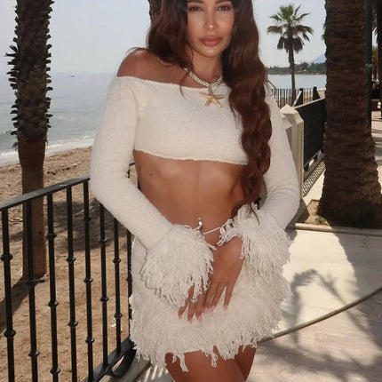 Women Summer Knit Patchwork Set Mini Skirt - Mini Skirt - Jadoutin - Mad Fly Essentials