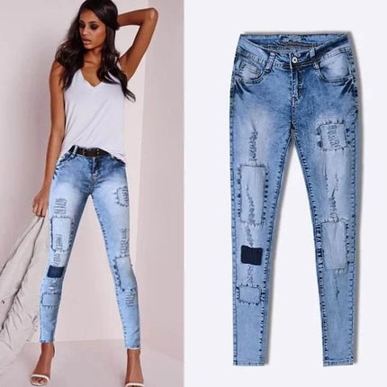 Women Summer Low Waist Patchwork Jeans - Jeans - HoneyGaga - Mad Fly Essentials