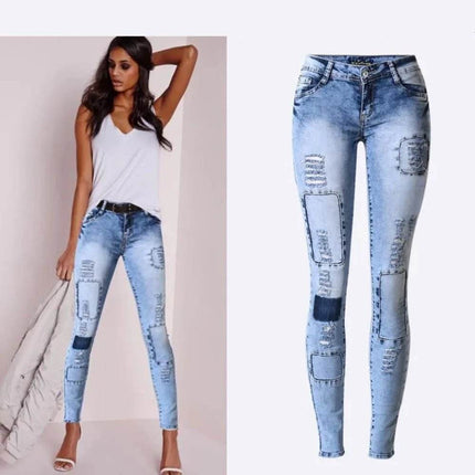 Women Summer Low Waist Patchwork Jeans - Jeans - HoneyGaga - Mad Fly Essentials