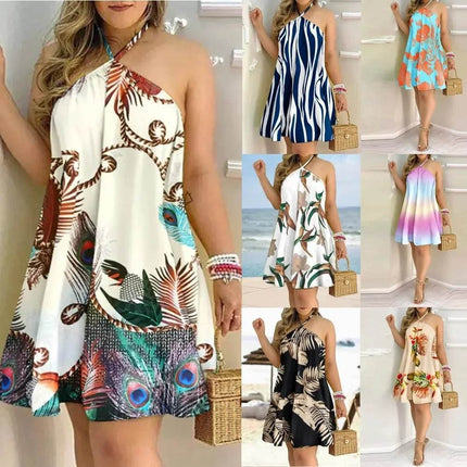 Women Halter Tropical Vacation Strap Mini Party Dress - Party Dress - Organza - Mad Fly Essentials