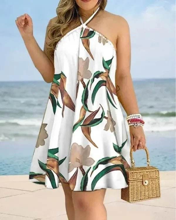 Women Halter Tropical Mini Party Dress - Mad Fly Essentials