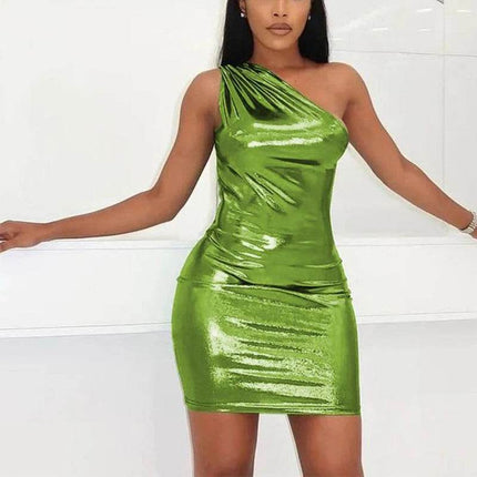 Women Summer Slant Shoulder Mini Dress - Mini Dress - kliou - Mad Fly Essentials