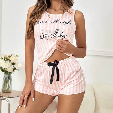 Women Summer Striped Blue Pajama Set - Pajama Set - LOVERGIRL - Mad Fly Essentials