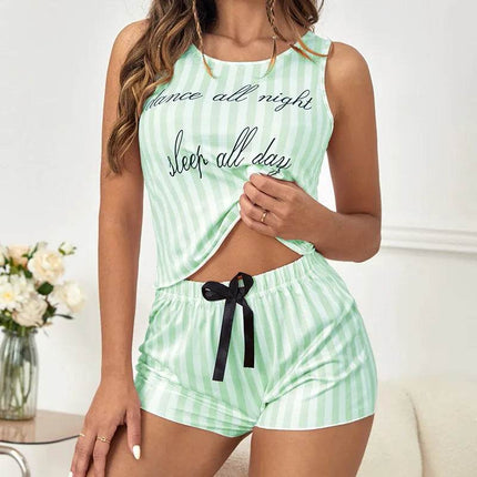 Women Summer Striped Blue Pajama Set - Pajama Set - LOVERGIRL - Mad Fly Essentials