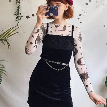 Women Sun Moon Printed Transparent Crop Top - Crop Top - Kayle - Mad Fly Essentials