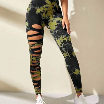 Women Tie Dye Hollow Out Fitness Leggings - Fitness Leggings - Fitness Essentials - Mad Fly Essentials