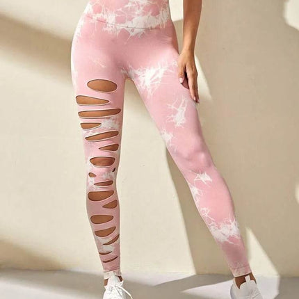 Women Tie Dye Hollow Out Fitness Leggings - Fitness Leggings - Fitness Essentials - Mad Fly Essentials