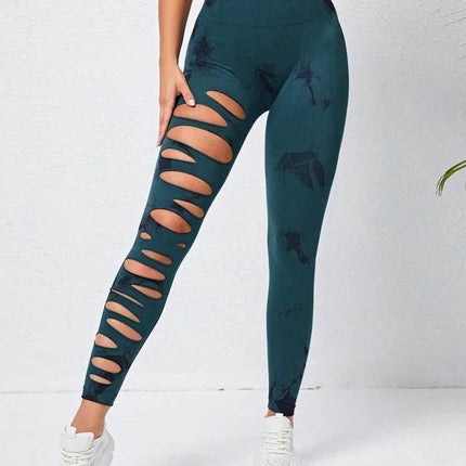 Women Tie Dye Hollow Out Fitness Leggings - Fitness Leggings - Fitness Essentials - Mad Fly Essentials