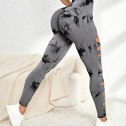 Women Tie Dye Hollow Out Fitness Leggings - Fitness Leggings - Fitness Essentials - Mad Fly Essentials