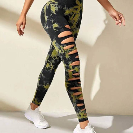 Women Tie Dye Hollow Out Fitness Leggings - Fitness Leggings - Fitness Essentials - Mad Fly Essentials