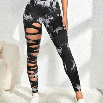 Women Tie Dye Hollow Out Fitness Leggings - Fitness Leggings - Fitness Essentials - Mad Fly Essentials