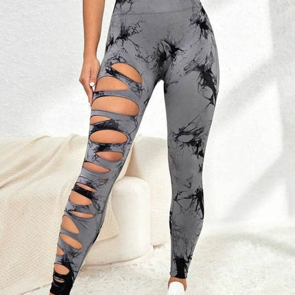 Women Tie Dye Hollow Out Fitness Leggings - Fitness Leggings - Fitness Essentials - Mad Fly Essentials
