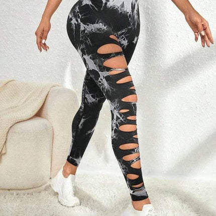 Women Tie Dye Hollow Out Fitness Leggings - Fitness Leggings - Fitness Essentials - Mad Fly Essentials