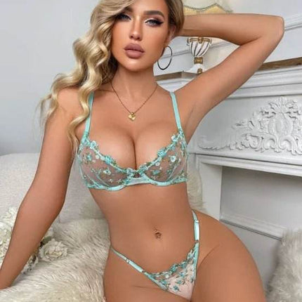Women Transparent Embroidery Floral Lingerie Set - Lingerie Set - OMSJ - Mad Fly Essentials