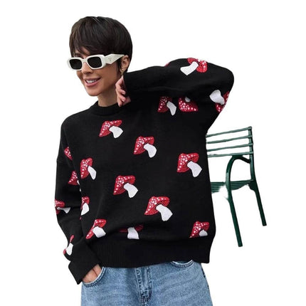 Women Trendy Mushroom Graphic Long Casual Sweater - Sweater - Noworry - Mad Fly Essentials