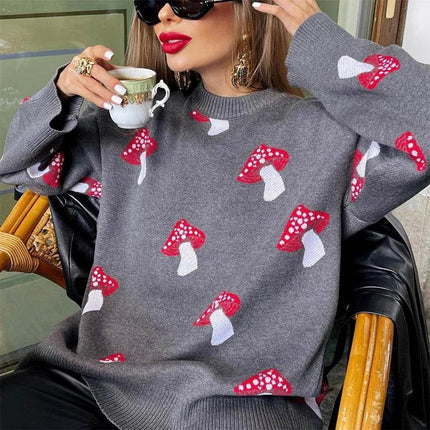 Women Trendy Mushroom Graphic Long Casual Sweater - Sweater - Noworry - Mad Fly Essentials