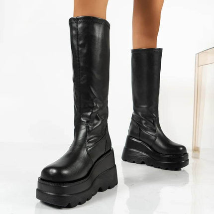 Women Trendy Platform Black Heel Zip Boots - Boots - Snow Fox Valley - Mad Fly Essentials