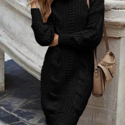 Women Turtleneck Long Solid Sweater Dress - Sweater Dress - LUSMAY - Mad Fly Essentials
