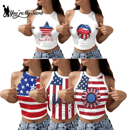 Women USA Flag Striped Summer Tank Top - Tank Top - Myth - box - Mad Fly Essentials
