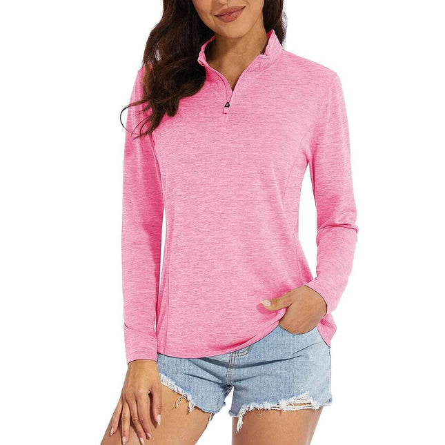Women UV Protection 1/4 Zip Long Hiking Tee Fitness Top - Fitness Top - MAGCOMSEN - Mad Fly Essentials