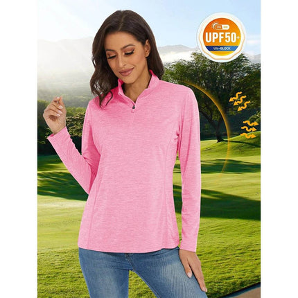 Women UV Protection 1/4 Zip Long Hiking Tee Fitness Top - Fitness Top - MAGCOMSEN - Mad Fly Essentials