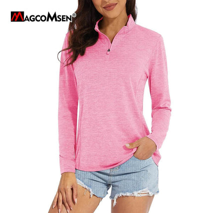 Women UV Protection 1/4 Zip Long Hiking Tee Fitness Top - Fitness Top - MAGCOMSEN - Mad Fly Essentials