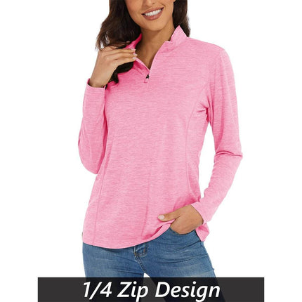 Women UV Protection 1/4 Zip Long Hiking Tee Fitness Top - Fitness Top - MAGCOMSEN - Mad Fly Essentials