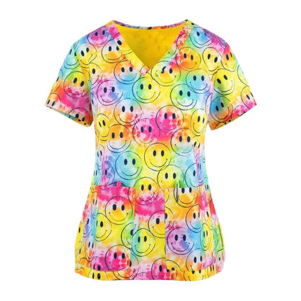 Women V - Neck Hearts Pet Spa Nursing Scrub - Nursing Scrub - Animal Unicorn - Mad Fly Essentials