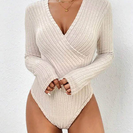 Women V-Neck Knitted Solid Romper - Mad Fly Essentials