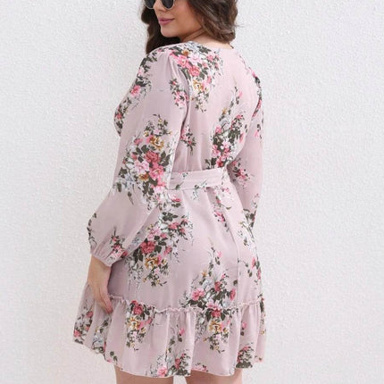 Women V - Neck Long Sleeve Plus Party Dress - Party Dress - FJBK - Mad Fly Essentials