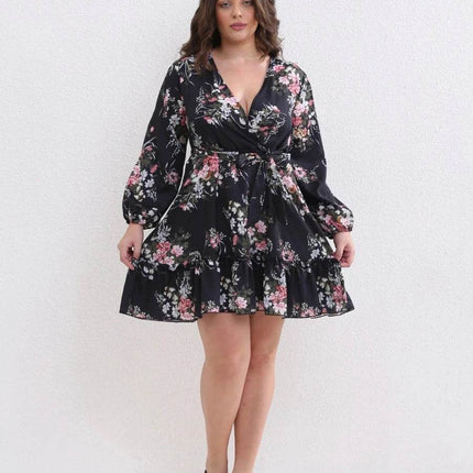 Women V - Neck Long Sleeve Plus Party Dress - Party Dress - FJBK - Mad Fly Essentials