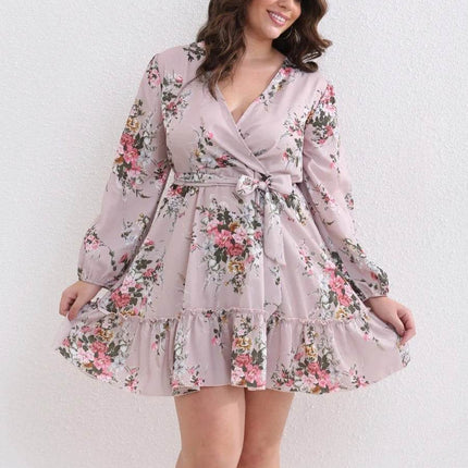 Women V - Neck Long Sleeve Plus Party Dress - Party Dress - FJBK - Mad Fly Essentials