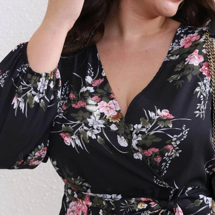 Women V - Neck Long Sleeve Plus Party Dress - Party Dress - FJBK - Mad Fly Essentials