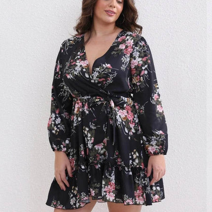 Women V - Neck Long Sleeve Plus Party Dress - Party Dress - FJBK - Mad Fly Essentials