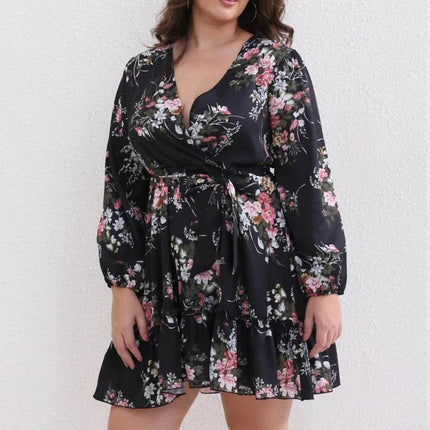 Women V - Neck Long Sleeve Plus Party Dress - Party Dress - FJBK - Mad Fly Essentials