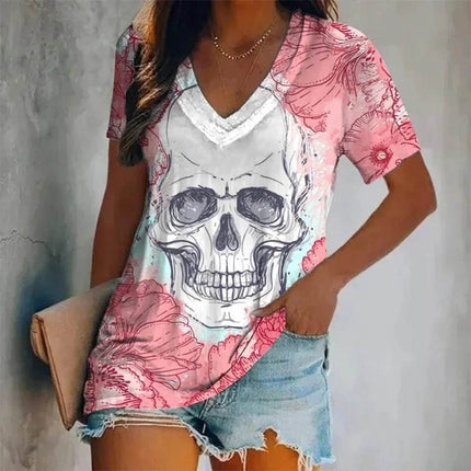 V Skull Fashion Vintage Women Shirt - Mad Fly Essentials